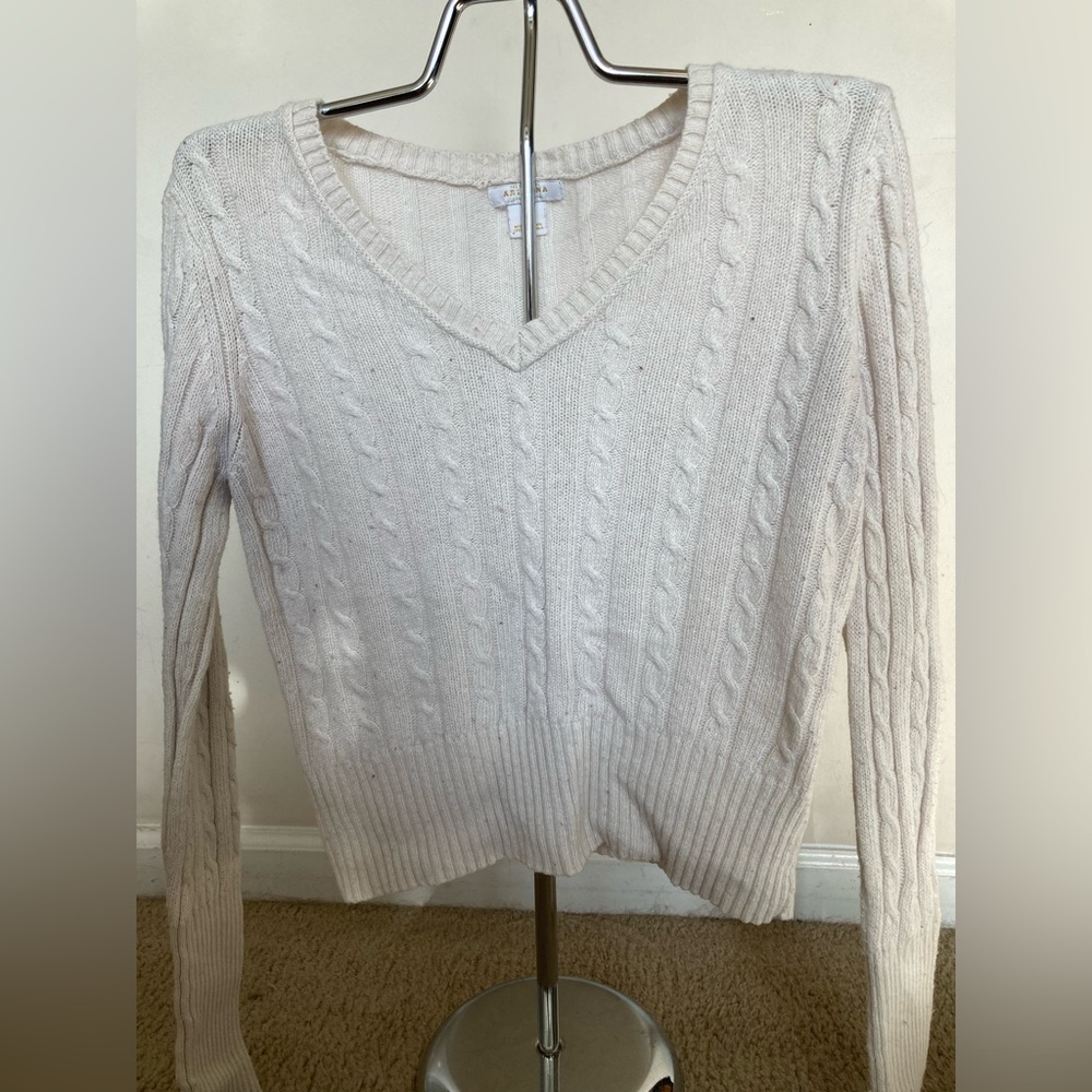 Cream Cable-Knit V-Neck Sweater